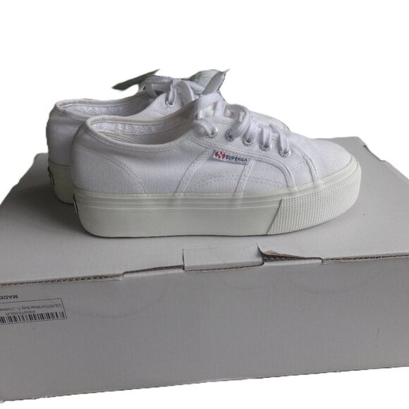 SUPEEGA 2790 White platform sneakers, women's 7, canvas upper rubber bottoms - Picture 2 of 13